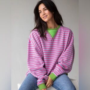 NATURAL LIFE Pink and Green Striped Sweater